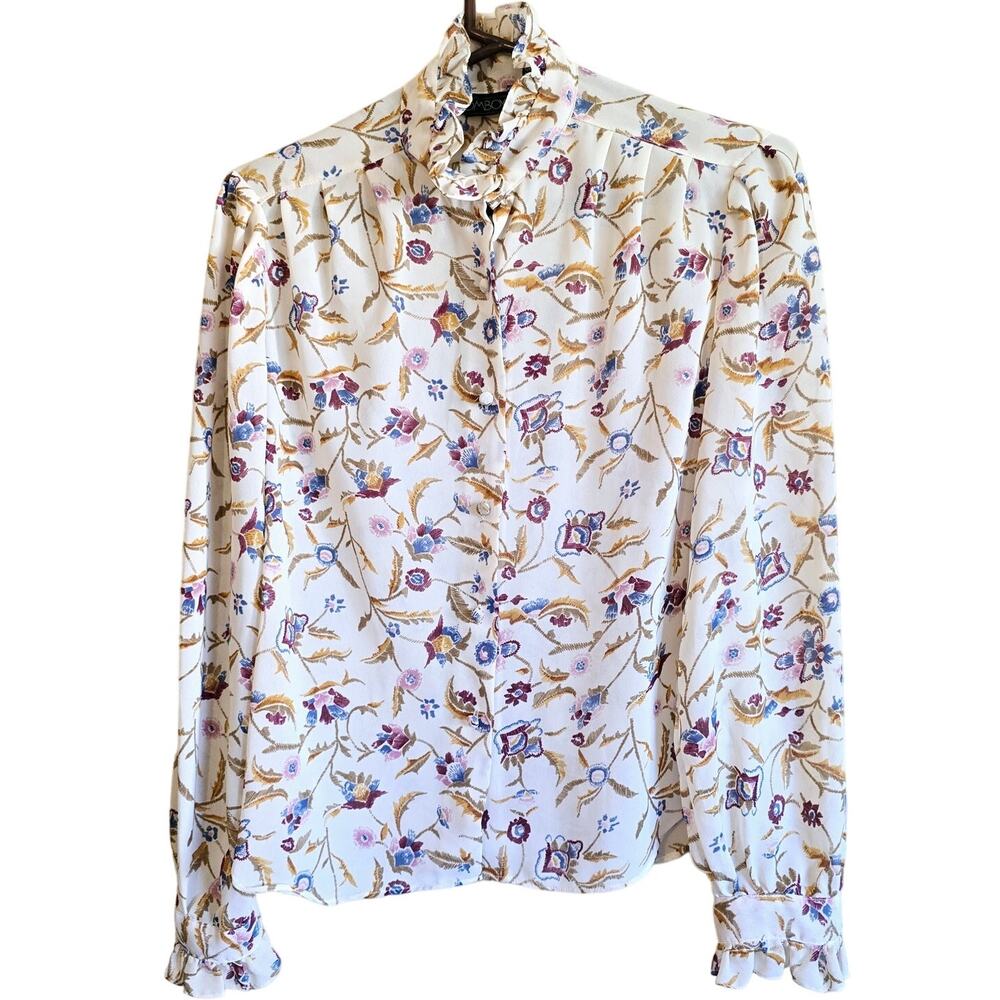 Vintage Tomboy Floral Ruffle Neck Button Front Blouse